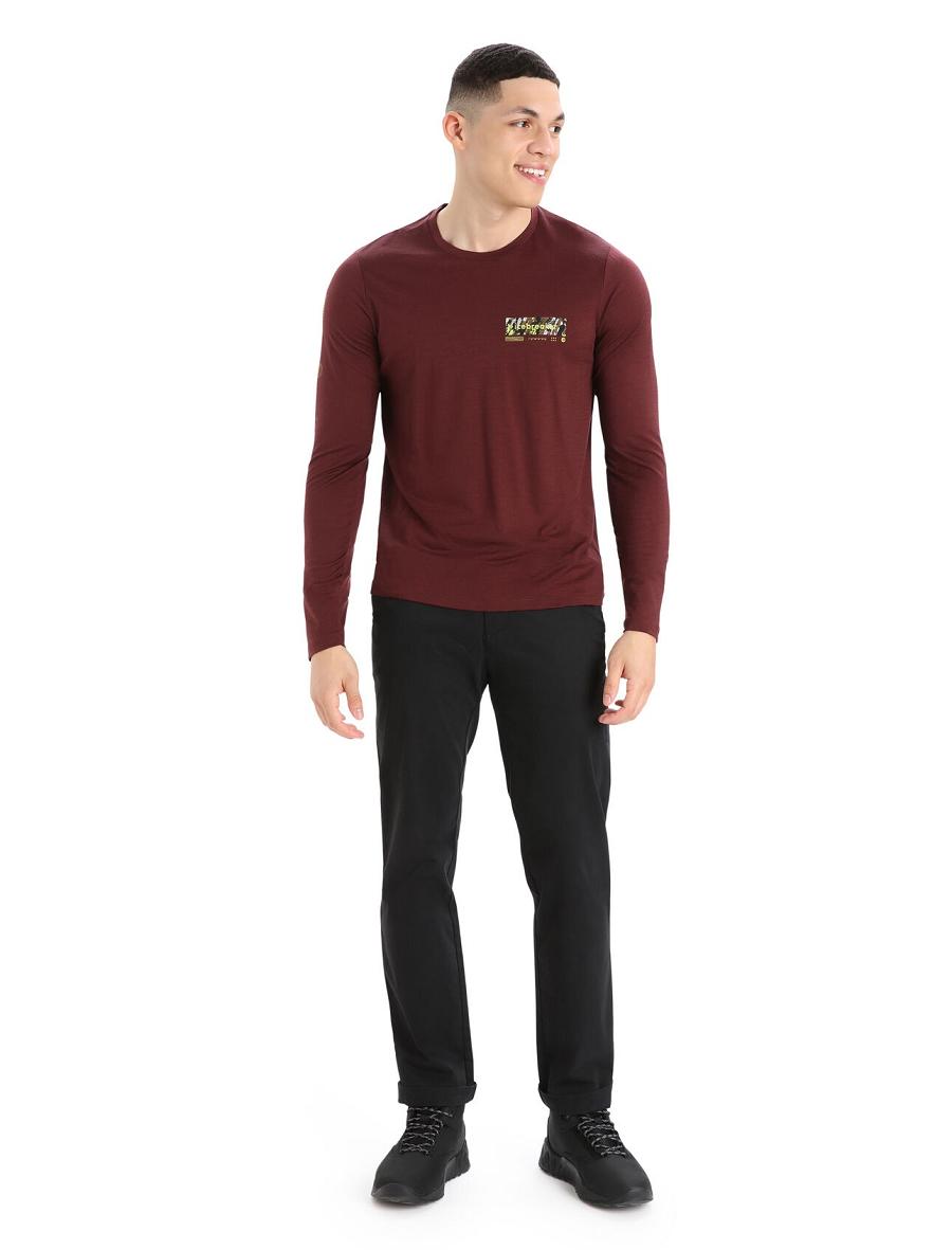 Icebreaker Merino Tech Lite II T-Shirt Summit Tread Férfi Long Sleeve Piros | HU 1236WNBY